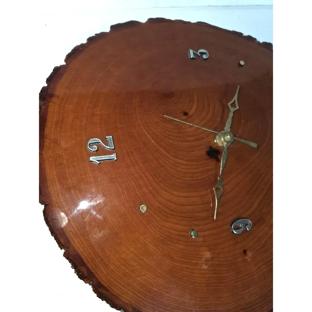Vintage Natural Live Edge Wood Slab Wall Clock Handcrafted Tested Works